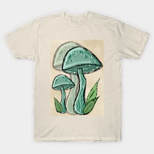 Green Wild Mushroom, Vintage Portrait Style T-Shirt